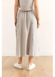 Olalook Women's Gray Elastic Waist Dirty Stitching Muslin Skirt Etk-19000310