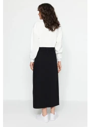  Collection Black Button Closure Denim Jeans Skirt TCTSS23EE00024