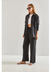 Bianco Lucci Women's Elastic Waist Trousers Bottom and Top Set