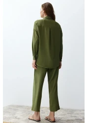  Collection Khaki Buttoned Woven Blouse and Trousers Set - Twoss24Au00108