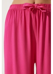 Happiness İstanbul بنطلون فوشيا صيفي فيسكوز بالازو للسيدات EN00610