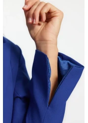  Modest Blue Lacing Detailed Lined Crepe Jacket-Pants Woven Bottom-Top Suit TCTSS23US00044