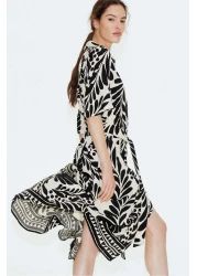 H&M فستان قميص بحزام ربط