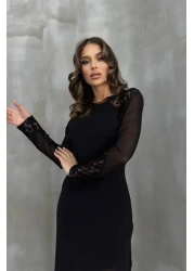 leyla sanat sanata yeni bir bakış açısı ليلى آرت آرت وجهة نظر جديدة فستان من التول مع تفاصيل الدانتيل اللوزي 2659-8