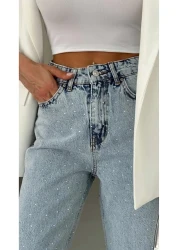 MADAMMERY Shiny Stone Palazzo Light Blue Jean Equivalent