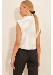 Trend Alaçatı Stili بلوزة نسائية مخططة بياقة قميص بيضاء ALC-X10724