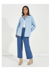 Styli قميص كبير الحجم من قماش التويل مع جيوب ذات غطاء