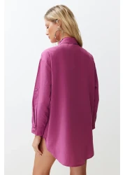  Collection قميص شاطئ منسوج باللون البرقوق TBESS22GO0664