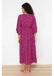  Collection Fuchsia Floral Print A-line Double-breasted Collar Midi Woven Dress TWOSS24EL00913