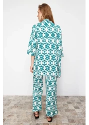  Collection Green Printed Comfortable Cut Stretchy Kimono Knitted Top and Bottom Set TWOSS24AU00103