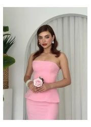 Julidress Pink Strapless Neckline Maxi Long Length Premium Bottom Top Set