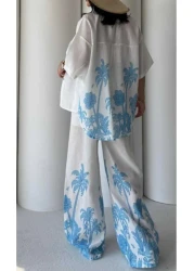 Butik Şenel Palm Printed Linen Shirt Pants Set