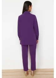  Modest مجموعة علوية وسفلية منسوجة بتفاصيل عين الطائر الأرجواني TCTSS24US00054