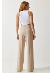 Happiness İstanbul بنطال رياضي نسائي كريمي قابل للتمدد BF00090