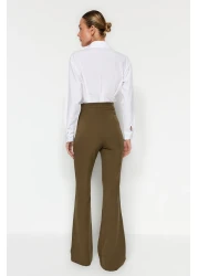  Collection Khaki Spanish Leg Flare Woven Fabric Trousers Tofaw19Bb0581