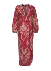  Collection Ethnic Print Maxi Woven 100% Cotton Balloon Sleeve Beach Dress Tbess25El00019