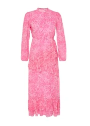  Modest Pink Floral Skirt Ruffled Lined Woven Chiffon Dress TCTSS23EB00160