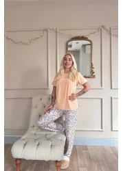 Pijamaevi Peach Good Times Patterned Short-Sleeve Knitted Women's Pajamas Set