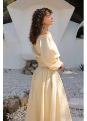 Olcay Blouse Skirt Double Set with Corsage Detail Lemon Mold 9327-Tk