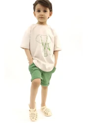 BALKABAĞI Elephant Stone Color T-shirt Green Muslin Shorts Set TYE0031