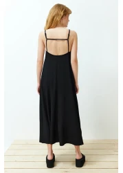  Collection Black A-Line Texture Maxi Dress - Adjustable Strap, Wrap Detail TWOSS24EL00060