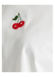 Koton Tuba Unusal - Cotton Short Sleeve T-Shirt, Cherry Embroidery Detail, Crew Neck
