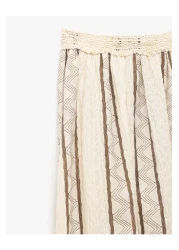 Koton Geometric Patterned A-Line Long Skirt with Ruched Waist