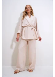 Trend Alaçatı Stili سترة وسترة علوية مجعدة بلون كريمي - ALC-X12433