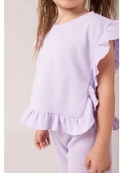 Minipodyum Girl's Frilly Waffle Summer Double Set