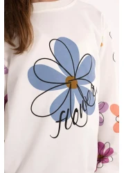 zepkids Floral Printed Ecru Indigo Color Girl's Tracksuit Set