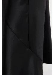  Collection تنورة طويلة سوداء منسوجة من الساتان - TPRAW24ET00040