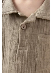 Minipodyum Boy's Placket Shirt Shorts Muslin Summer Double Set