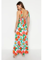  Collection فستان محبوك طويل بزهرة كبيرة باللون البرتقالي TWOSS23EL02328