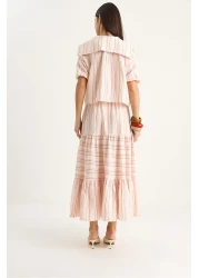 Bianco Lucci Women's Striped Muslin Tie Front Collar Blouse Flounced Skirt Bottom-Top Set 4011 60283424