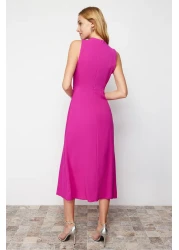  Collection Pink Degaje Neck Skirt Cut Detail Midi Woven Dress TWOSS24EL00390