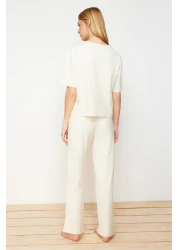  Collection Beige 100% Cotton Teddy Bear Pajama Set - T-Shirt and Pants Thmss23Pt00134