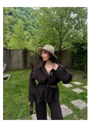 MY LİKA بدلة جينز بحزام الخصر وسترة وسروال كبير الحجم