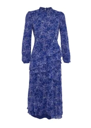 Modest Blue Floral Skirt - Woven Chiffon Dress with Ruffled Lining Tctss23Eb00160