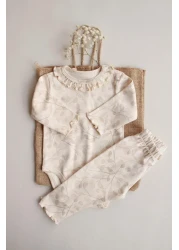 OhlalaKoala طقم لباس ضيق مكشكش بنمط فرع كريمي