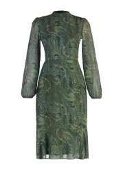  Collection نمط شال أخضر - فستان شتوي منسوج منتفخ TWOAW23EL01436