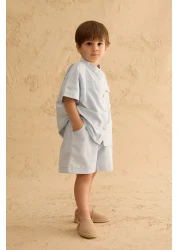 Fahhar Kids Pat Detailed Shirt Suit Blue