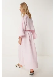 Happiness İstanbul طقم تنورة بلوزة موسلين وردي للنساء RV00206