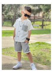 Yalçınoğlu Kids Summer Boy's Suit - Shirt + Shorts Combination - Cool Summer Boy's Suit - Stretch Fabric -