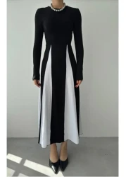 GZMBUTİK Women's Black and White Princess Cut Skirt Fluffy Long Dress