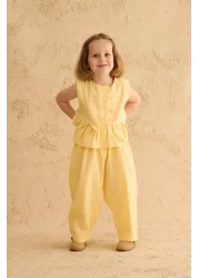 Fahhar Kids Ribbon Linen Suit Yellow