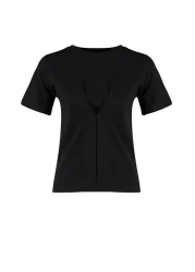  Collection بلوزة محبوكة ذات ثنيات أمامية سوداء بقصة عادية/عادية ورقبة دائرية TWOSS24BZ00302