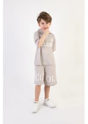 HARİKA KİDS شورت للأولاد مطبوع عليه كلية بأكمام قصيرة وياقة بولو من نسيج Lekos بدلة أساسية للأعمار من 2 إلى 5 سنوات