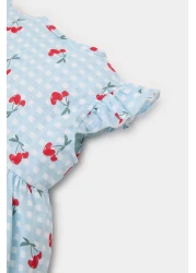 Defacto Baby Girl Patterned Short Sleeve Flared Poplin Summer Dress E0645A525Sm