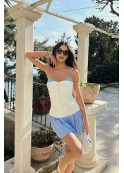  Collection White-Blue Pleated Mini Woven Dress Twoss25El00807