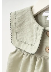 Minipodyum Baby Girl Collar Embroidered Bag Holiday Linen Dress